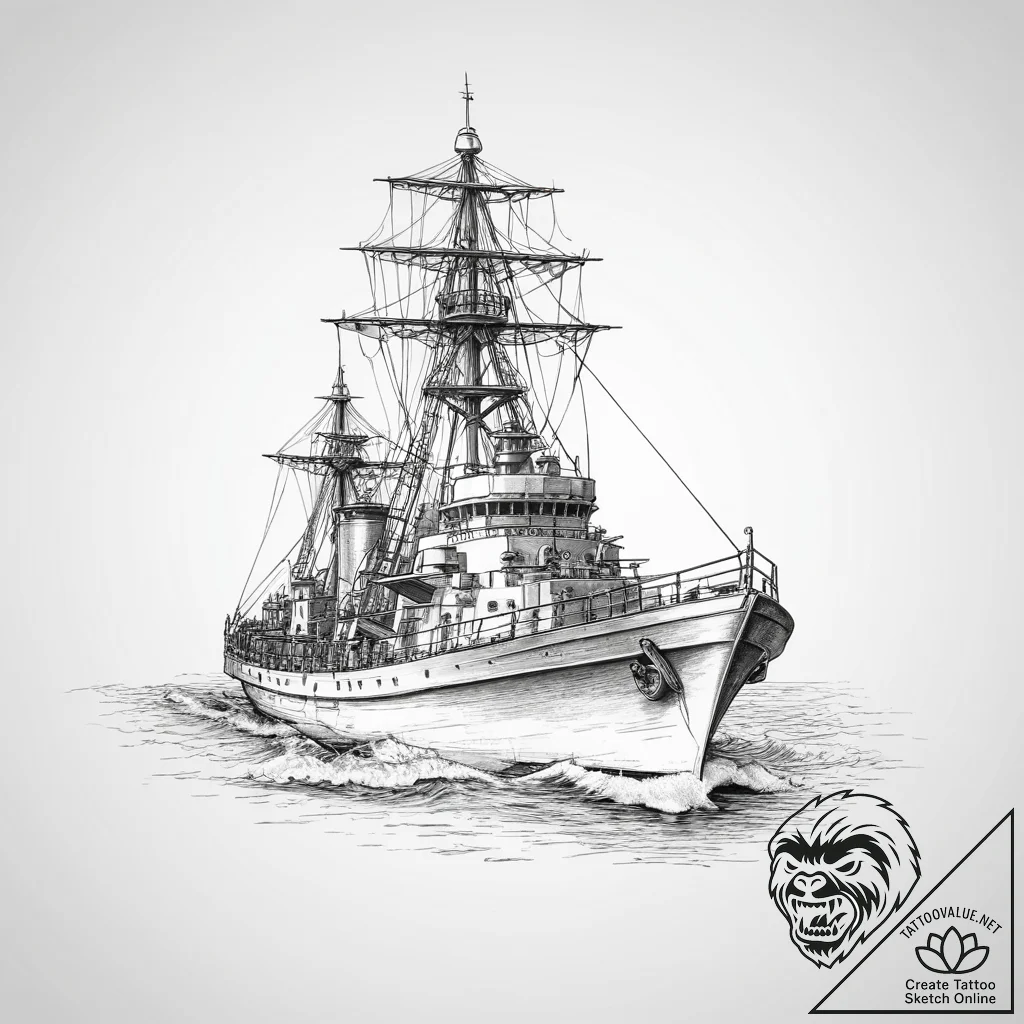 Tattoo sketch warship, concept art for tattoo... - tattoo sketch (№1756059520_0, 24.08.2025 18:18) — tattoovalue.net