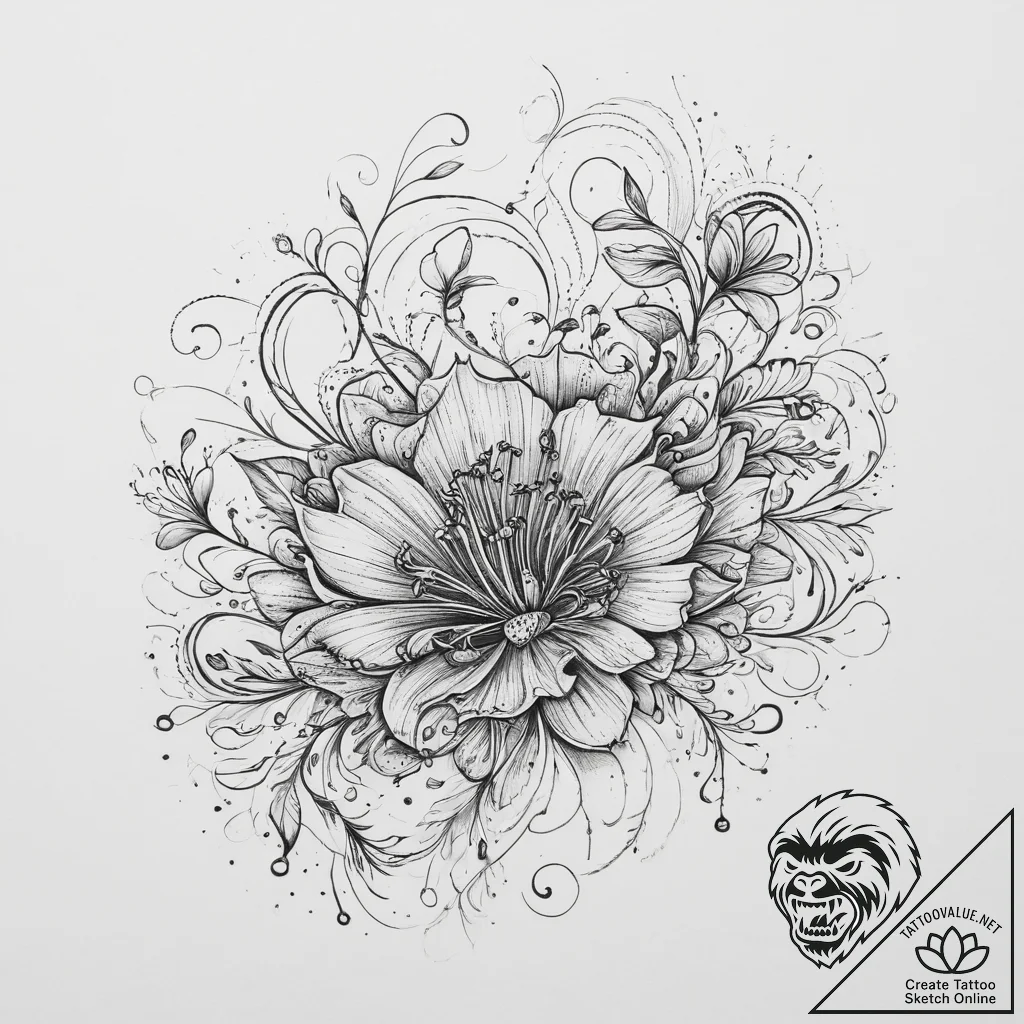 Tattoo sketch sundew, artistic tattoo sketch,... - tattoo sketch (№1756060916_0, 24.08.2025 18:41) — tattoovalue.net