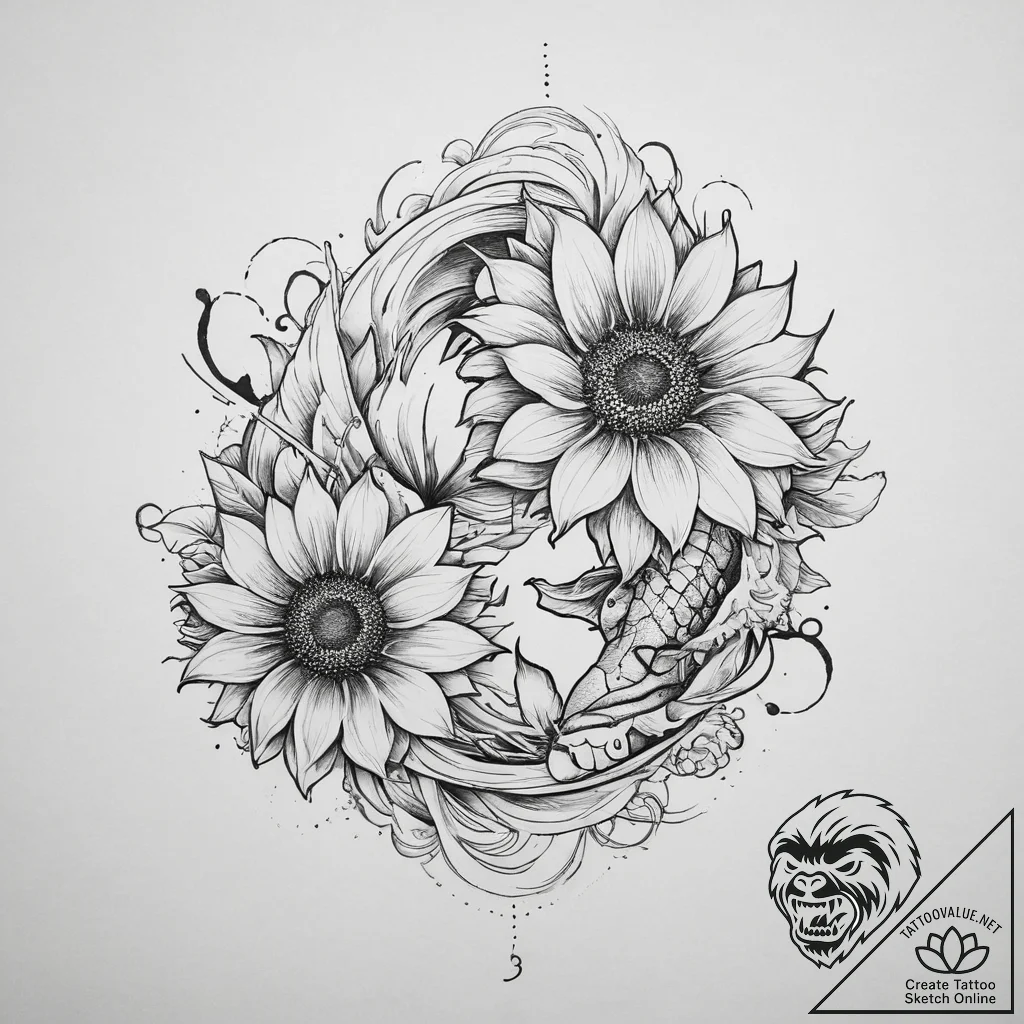 Tattoo sketch sunflower flower, tattoo flash... - tattoo sketch (№1756061114_0, 24.08.2025 18:45) — tattoovalue.net