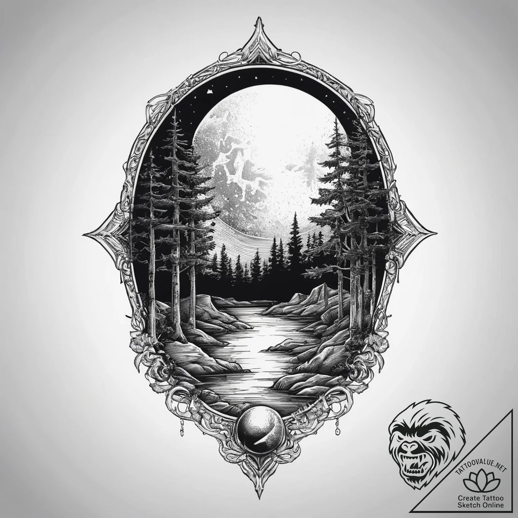 Tattoo sketch camping forest silhouette with... - tattoo sketch (№1756062717_0, 24.08.2025 19:11) — tattoovalue.net