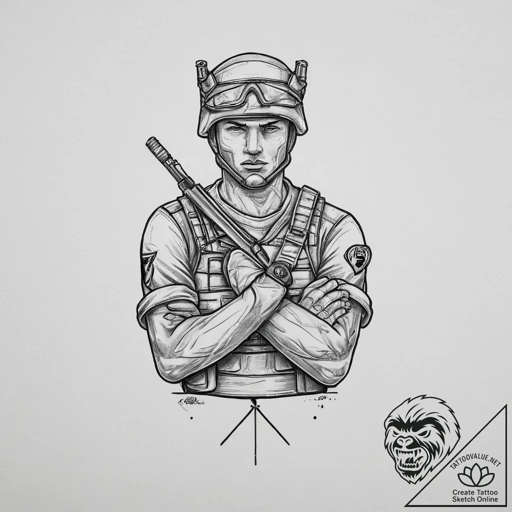 Tattoo sketch soldier with a knot, concept ar... - tattoo sketch (№1756063121_0, 24.08.2025 19:18) — tattoovalue.net