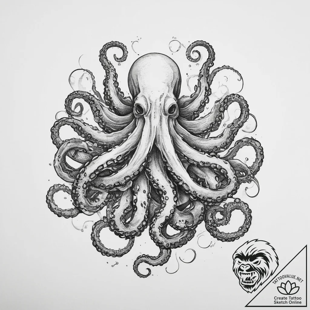 Tattoo sketch kraken tentacles - tattoo sketch (№1756067758_0, 24.08.2025 20:35) — tattoovalue.net