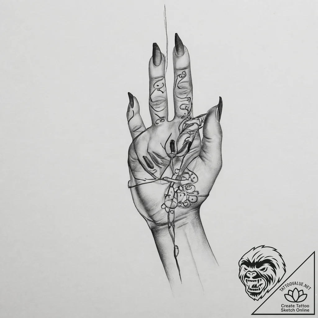 Tattoo sketch hands with a pencil - tattoo sketch (№1756077118_0, 24.08.2025 23:11) — tattoovalue.net