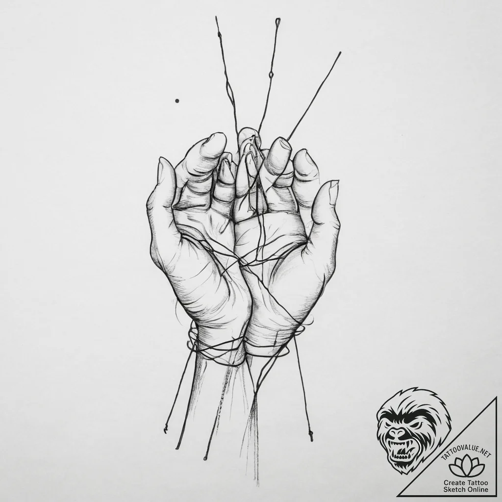 Tattoo sketch hands with a thread - tattoo sketch (№1756078113_0, 24.08.2025 23:28) — tattoovalue.net