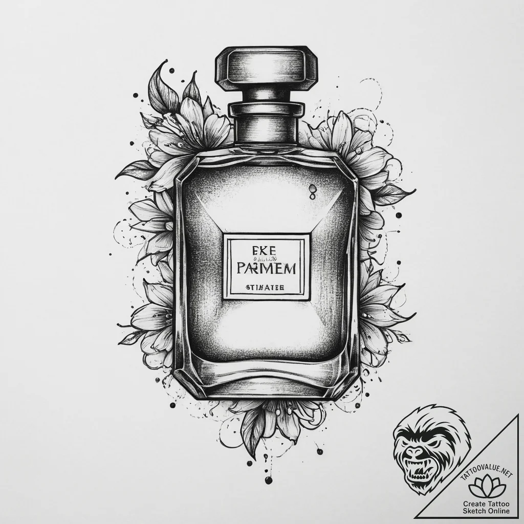 Tattoo sketch perfume tattoo, ink illustratio... - tattoo sketch (№1756080741_0, 25.08.2025 00:12) — tattoovalue.net