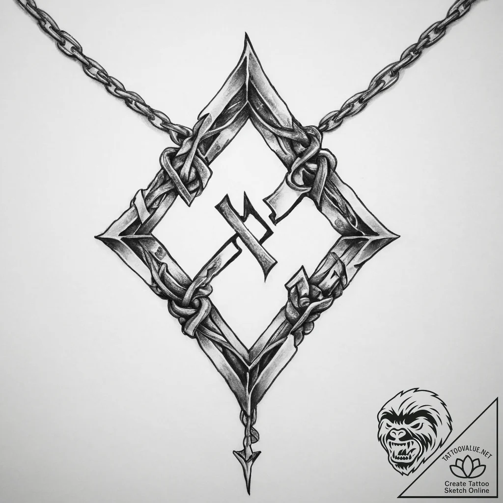 Tattoo sketch nauthiz rune with a chain - tattoo sketch (№1756080940_0, 25.08.2025 00:15) — tattoovalue.net