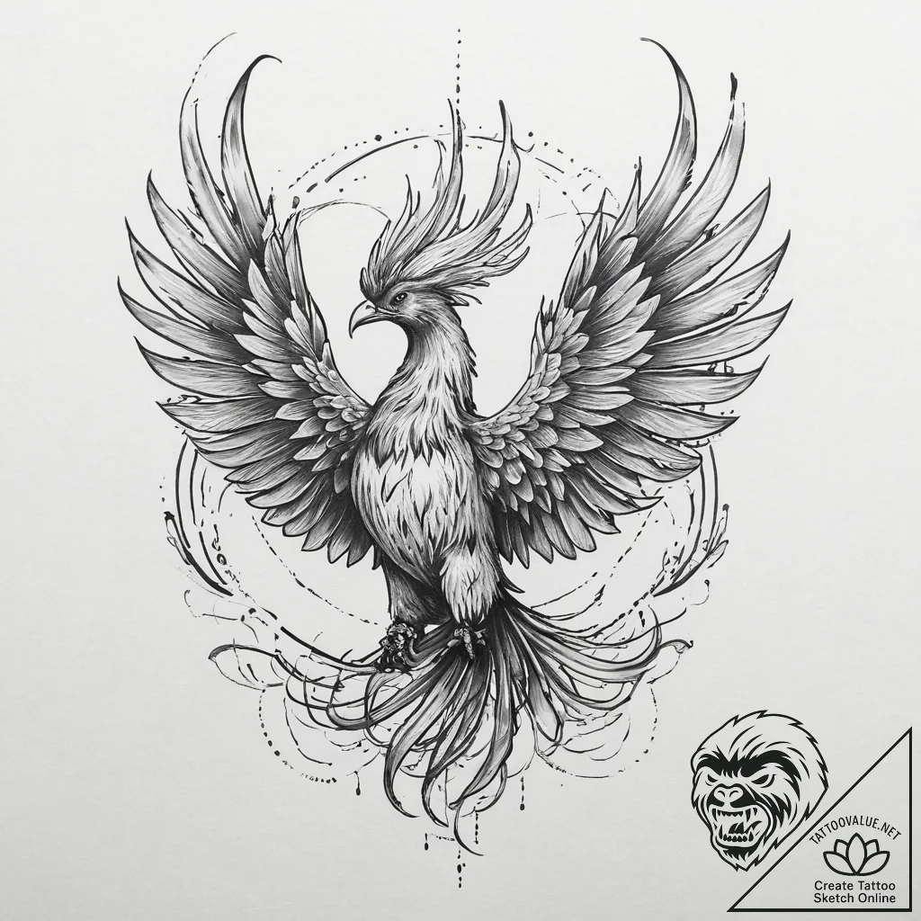 Tattoo sketch phoenix tattoo, tattoo line art... - tattoo sketch (№1756081142_0, 25.08.2025 00:19) — tattoovalue.net