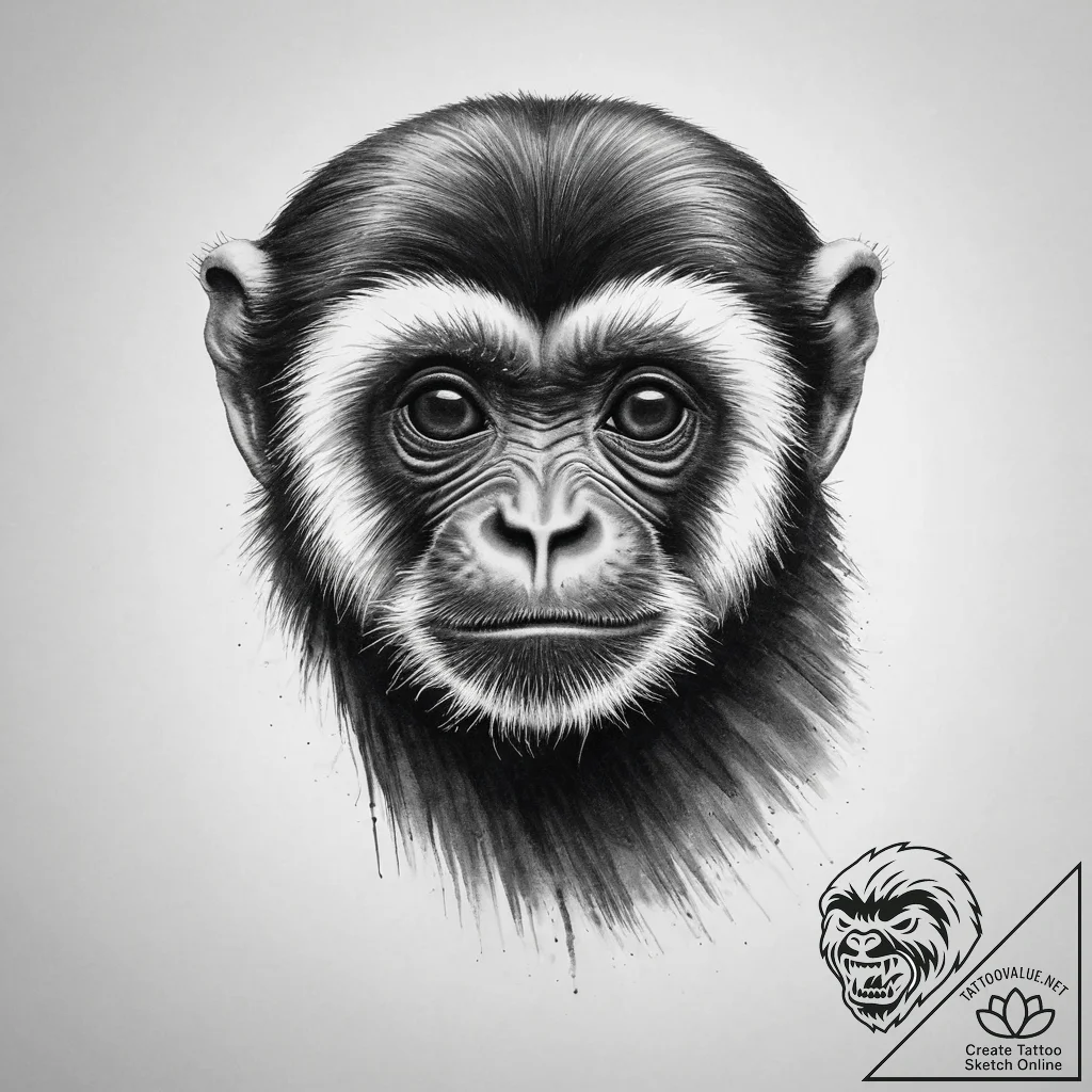 Tattoo sketch gibbon, ink illustration for ta... - tattoo sketch (№1756084541_0, 25.08.2025 01:15) — tattoovalue.net