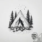 Tattoo sketch camping a campfire with stars – tattoo sketch (№1756084943_0, 25.08.2025 01:22) — tattoovalue.net