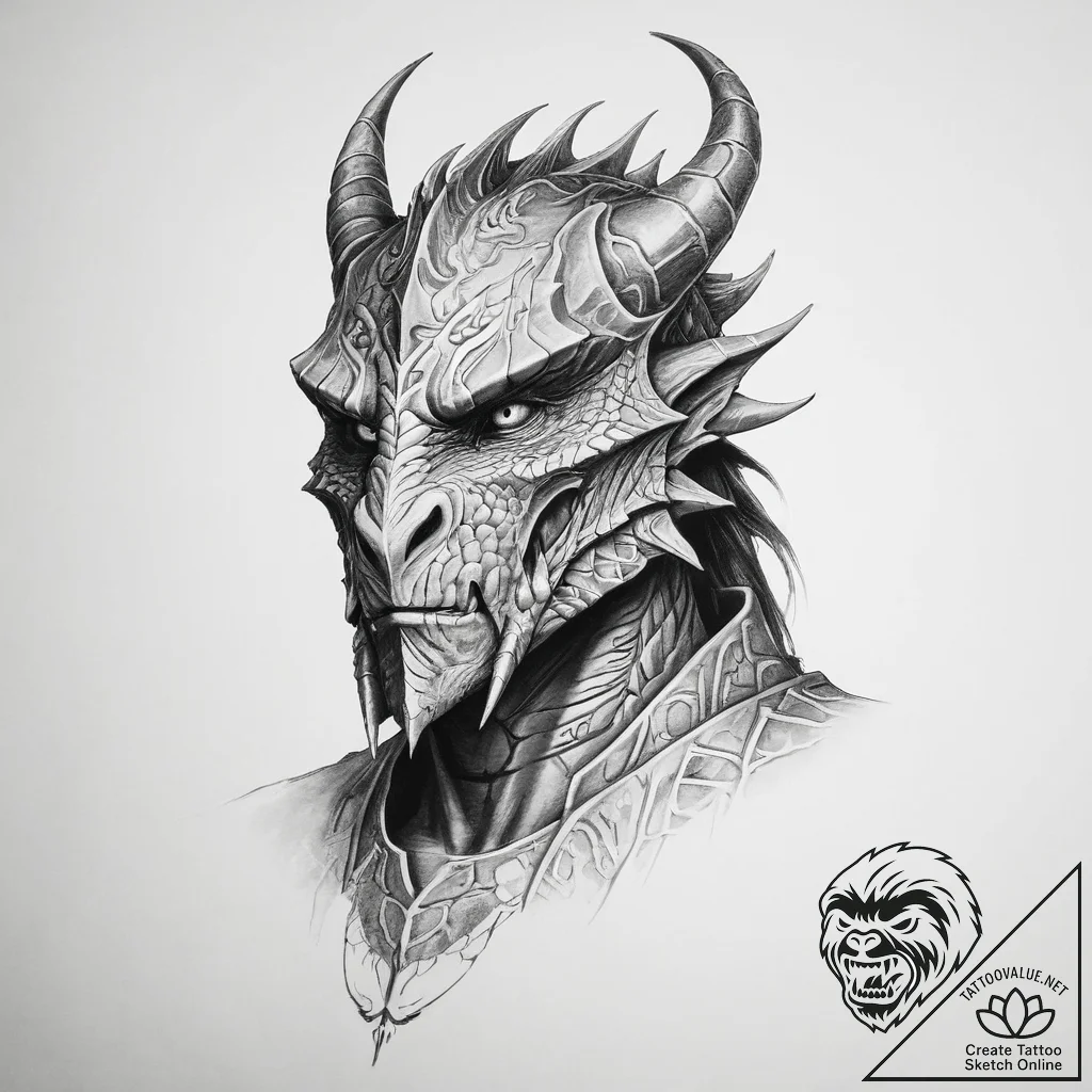 Tattoo sketch dragonborn - tattoo sketch (№1756085544_0, 25.08.2025 01:32) — tattoovalue.net