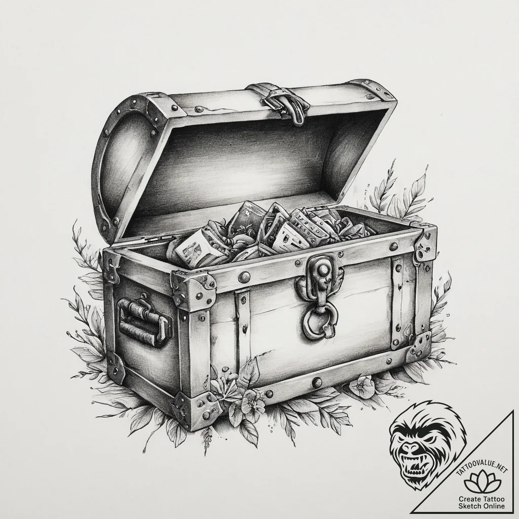 Tattoo sketch old treasure chest with a key,... - tattoo sketch (№1756086341_0, 25.08.2025 01:45) — tattoovalue.net