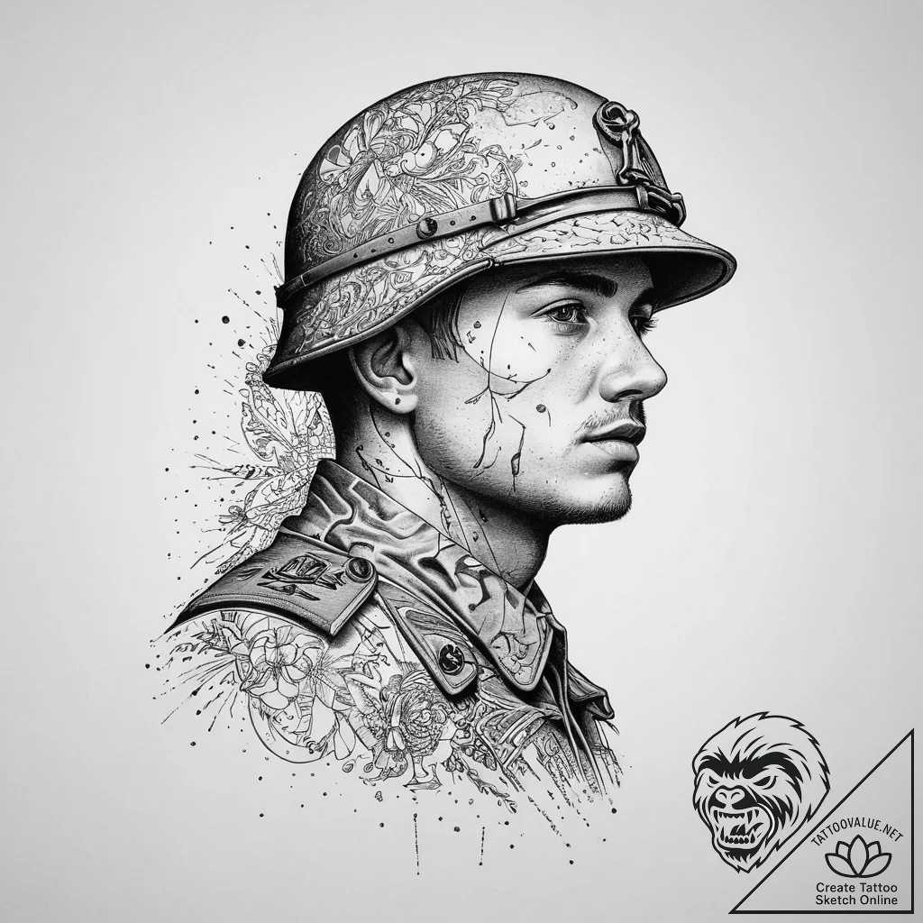 Tattoo sketch soldier with a map, tattoo sket... - tattoo sketch (№1756087136_0, 25.08.2025 01:58) — tattoovalue.net