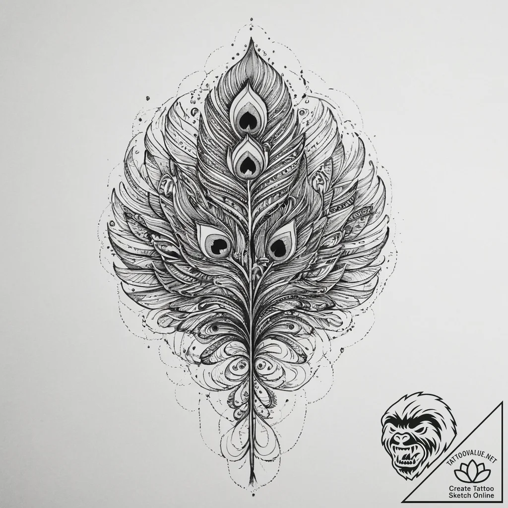 Tattoo sketch peacock feather fan, tattoo lin... - tattoo sketch (№1756090144_0, 25.08.2025 02:49) — tattoovalue.net