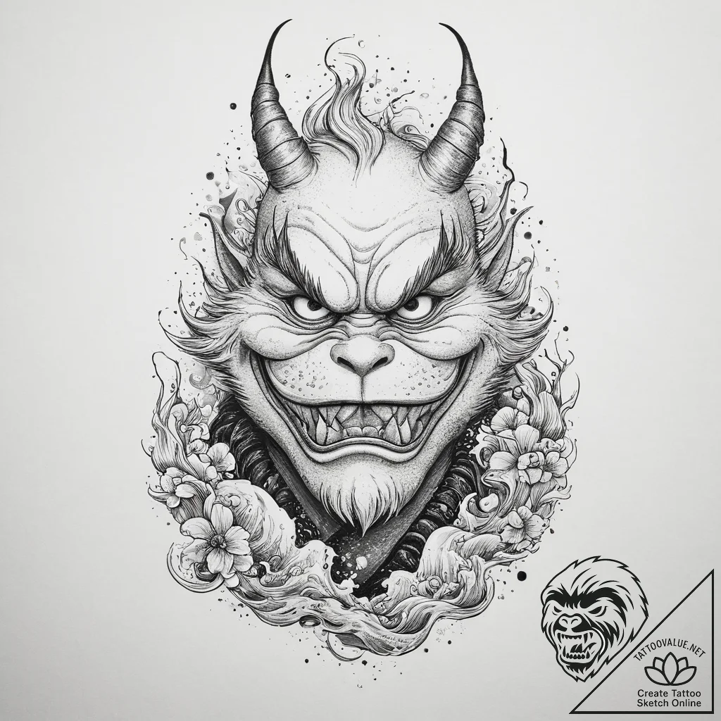 Tattoo sketch the grinch with a fur, ink illu... - tattoo sketch (№1756090935_0, 25.08.2025 03:02) — tattoovalue.net