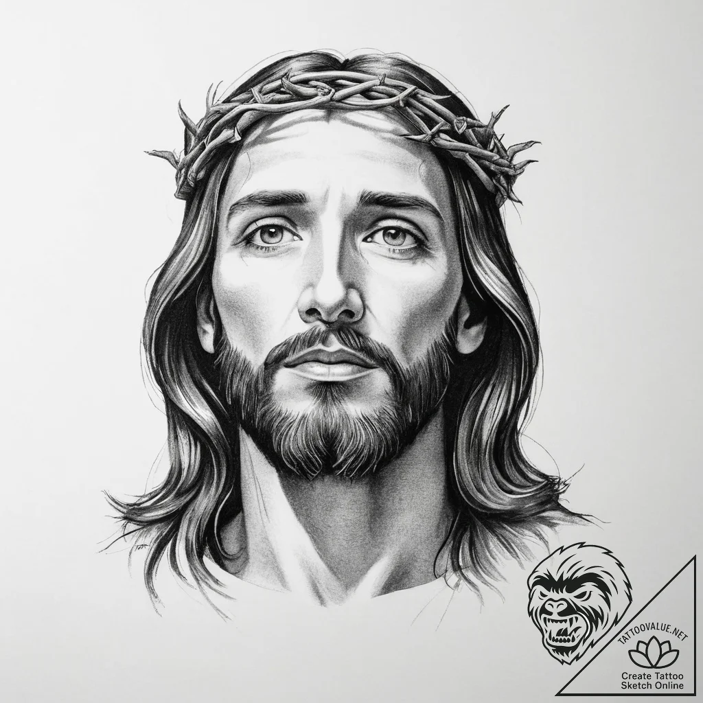 Tattoo sketch jesus christ portrait - tattoo sketch (№1756091330_0, 25.08.2025 03:08) — tattoovalue.net