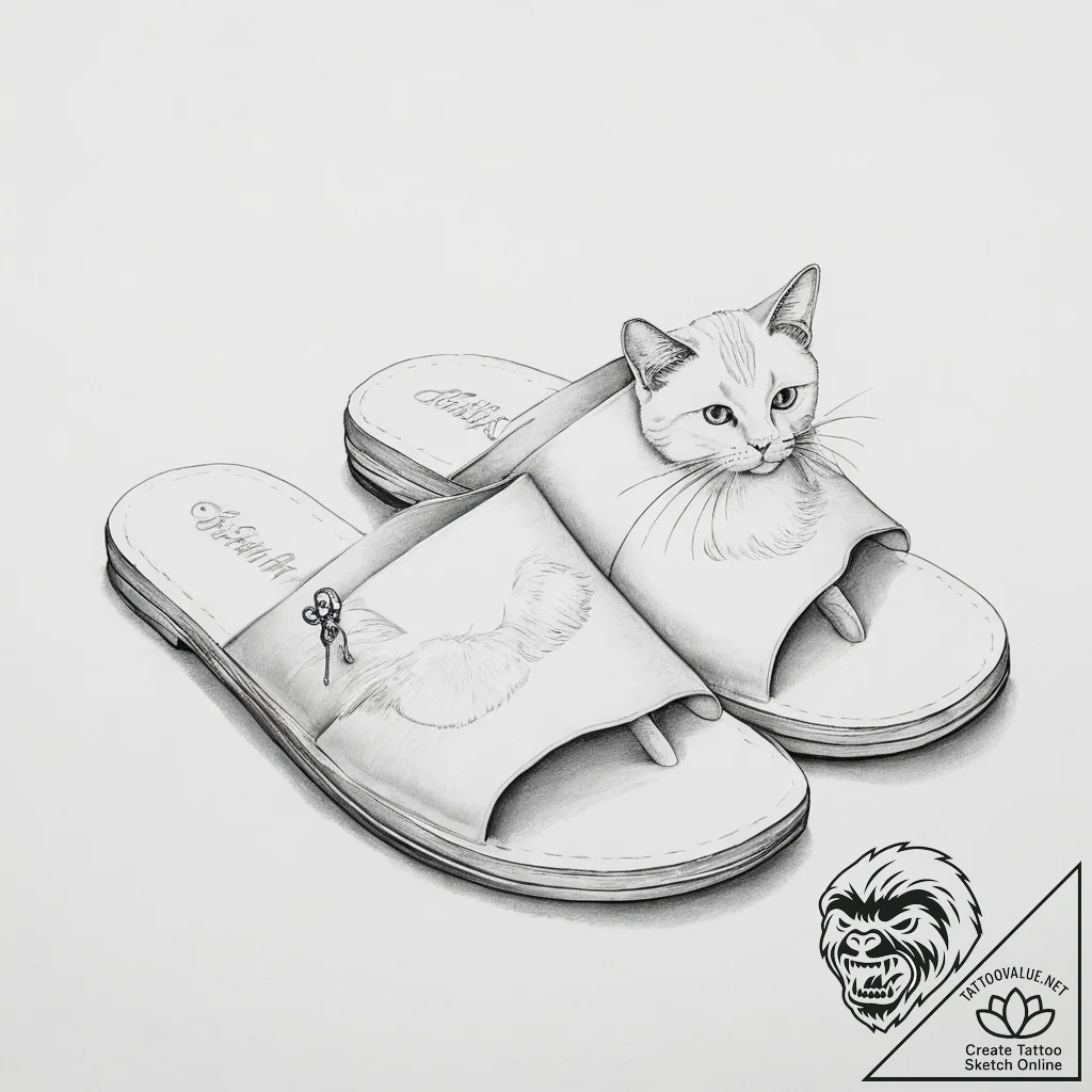 Tattoo sketch slipper with a cat - tattoo sketch (№1756092315_0, 25.08.2025 03:25) — tattoovalue.net