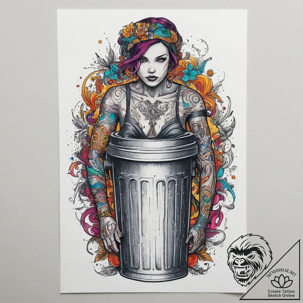 Tattoo sketch trash collector a person with a... - tattoo sketch (№1756093506_0, 25.08.2025 03:45) — tattoovalue.net
