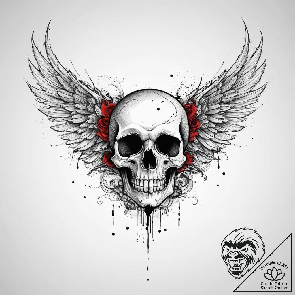 Tattoo sketch узор в виде черепа с крыльями,... - tattoo sketch (№1756093902_0, 25.08.2025 03:51) — tattoovalue.net
