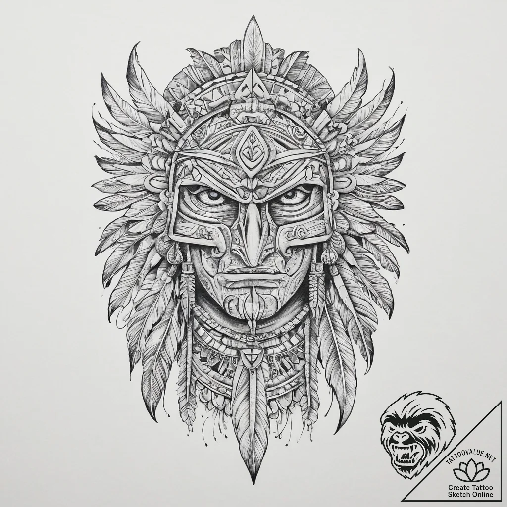 Tattoo sketch aztec eagle warrior, tattoo dra... - tattoo sketch (№1756095681_0, 25.08.2025 04:21) — tattoovalue.net