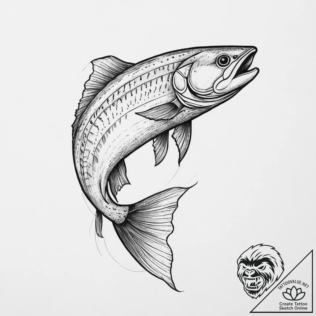 Tattoo sketch steelhead, tattoo sketch design... - tattoo sketch (№1756096271_0, 25.08.2025 04:31) — tattoovalue.net