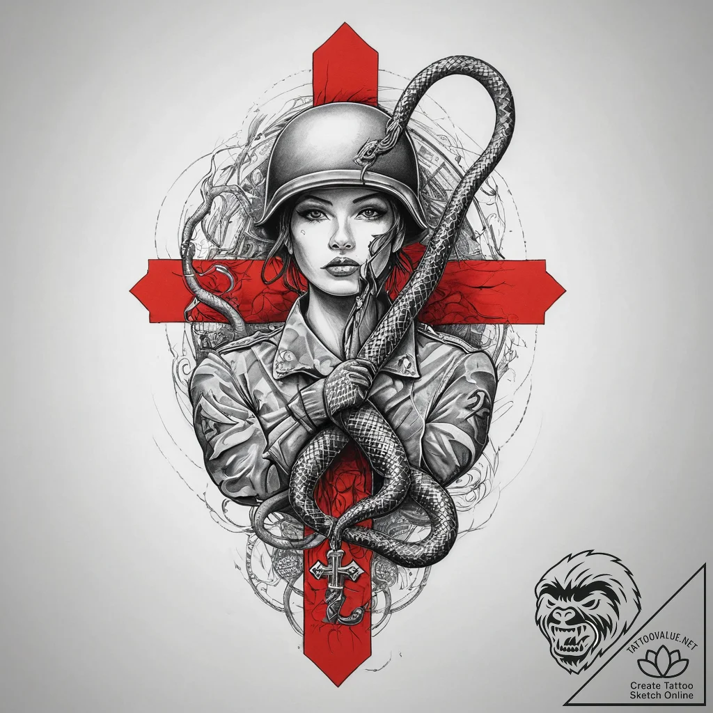 Tattoo sketch soldier with a snake, tattoo li... - tattoo sketch (№1756099071_0, 25.08.2025 05:17) — tattoovalue.net