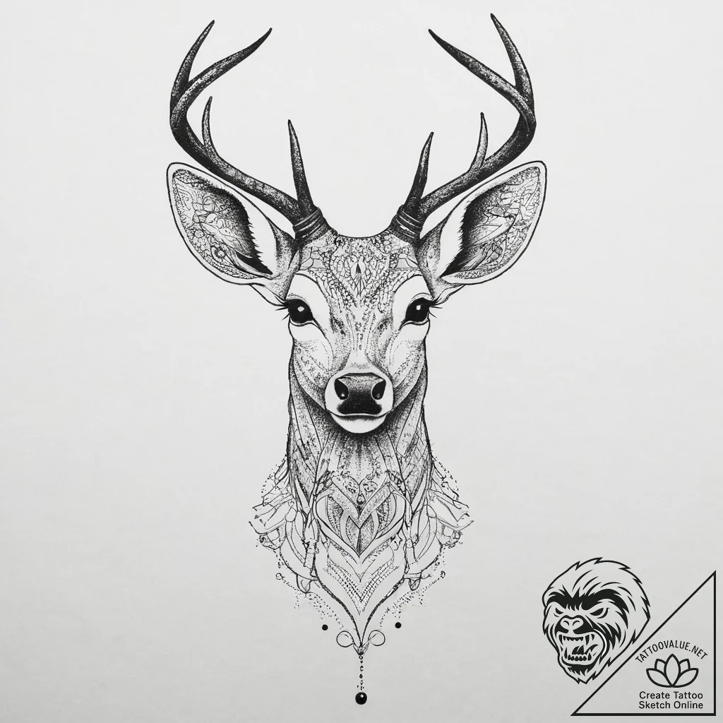 Tattoo sketch elegant doe tattoo, tattoo flas... - tattoo sketch (№1756099669_0, 25.08.2025 05:27) — tattoovalue.net