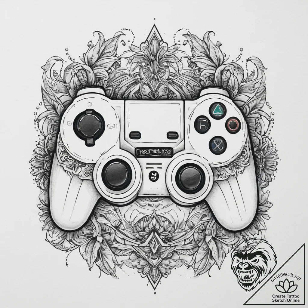 Tattoo sketch e-sports with a controller, con... - tattoo sketch (№1756100674_0, 25.08.2025 05:44) — tattoovalue.net