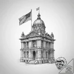 Tattoo sketch historical building with a flag… – tattoo sketch (№1756101275_0, 25.08.2025 05:54) — tattoovalue.net