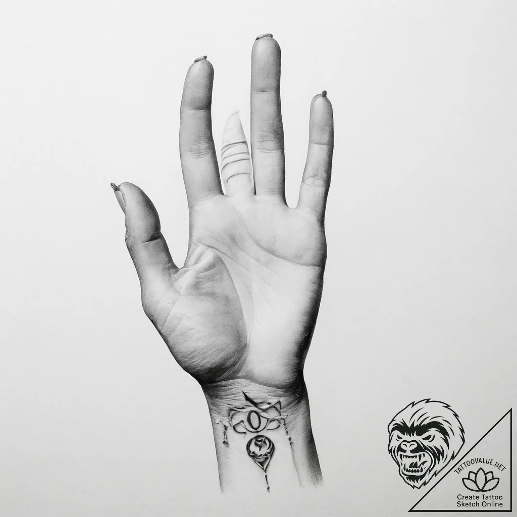 Tattoo sketch hands with a number - tattoo sketch (№1756101479_0, 25.08.2025 05:57) — tattoovalue.net