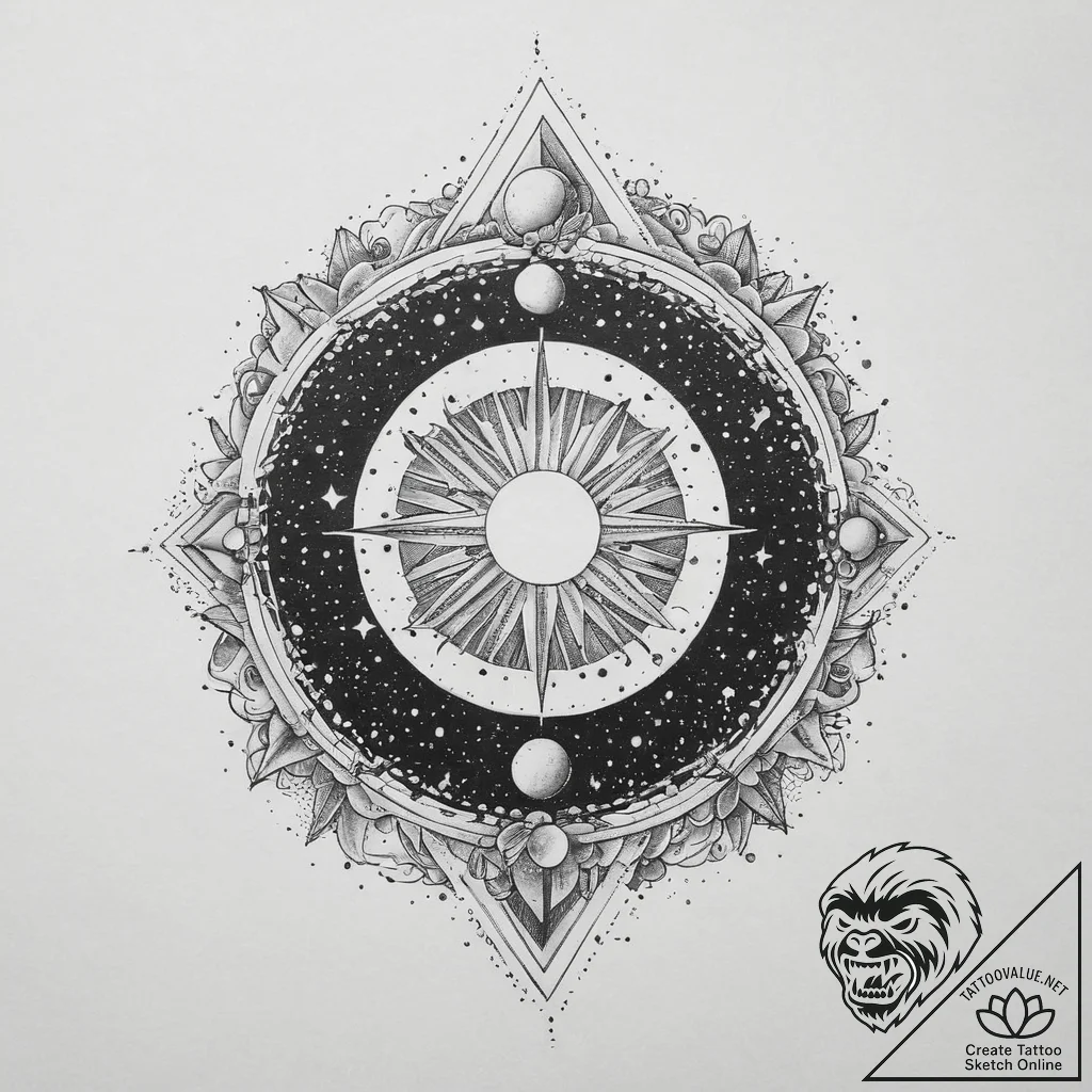 Tattoo sketch cosmic universe, tattoo flash s... - tattoo sketch (№1756101680_0, 25.08.2025 06:01) — tattoovalue.net