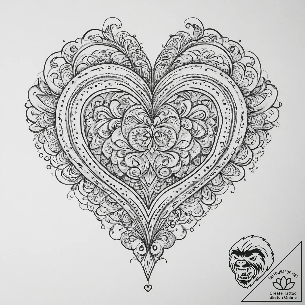 Tattoo sketch узор в виде сердца, ink illustr... - tattoo sketch (№1756103681_0, 25.08.2025 06:34) — tattoovalue.net