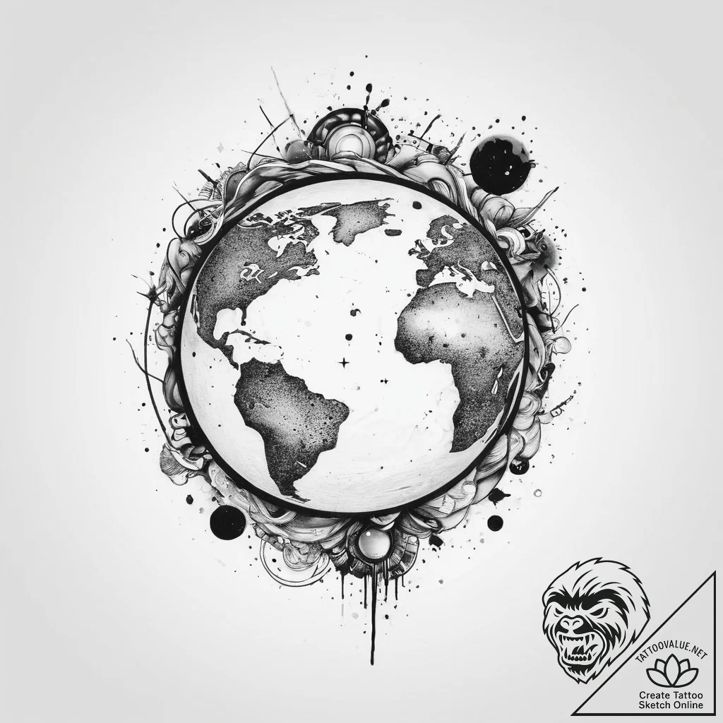 Tattoo sketch cosmic earth, tattoo flash shee... - tattoo sketch (№1756106093_0, 25.08.2025 07:14) — tattoovalue.net