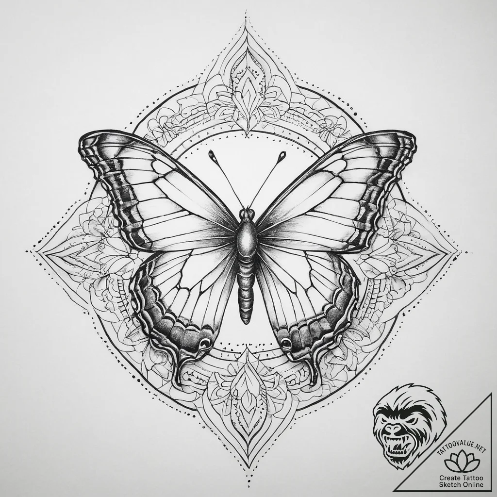 Tattoo sketch painted lady butterfly, ink ill... - tattoo sketch (№1756106293_0, 25.08.2025 07:18) — tattoovalue.net