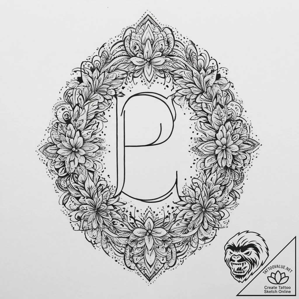 Tattoo sketch botanical monogram, tattoo sket... - tattoo sketch (№1756108903_0, 25.08.2025 08:01) — tattoovalue.net