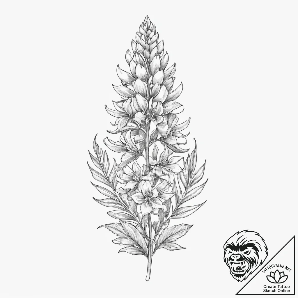 Tattoo sketch lupine, ink illustration for ta... - tattoo sketch (№1756109312_0, 25.08.2025 08:08) — tattoovalue.net