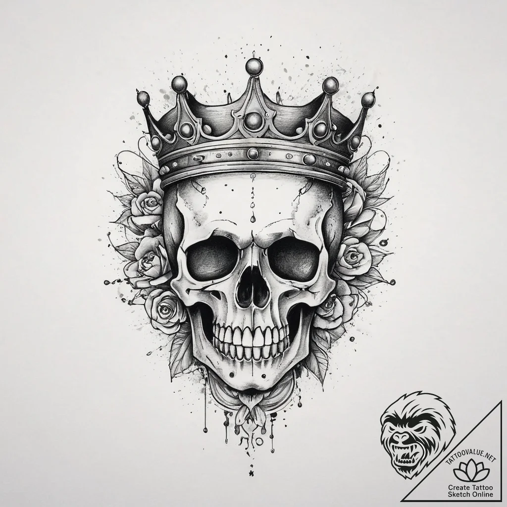 Tattoo sketch череп с короной, tattoo line ar... - tattoo sketch (№1756110718_0, 25.08.2025 08:31) — tattoovalue.net