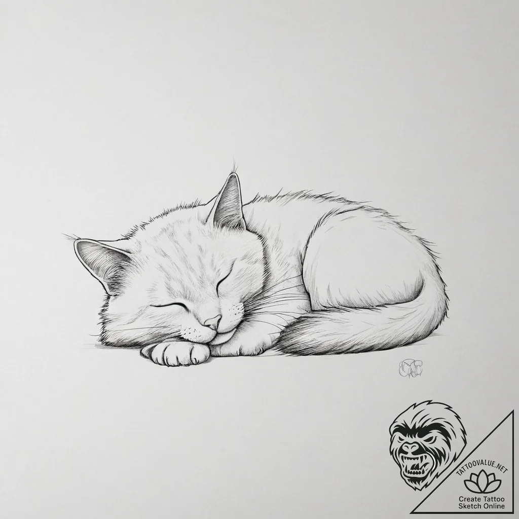 Tattoo sketch sleeping cat - tattoo sketch (№1756111528_0, 25.08.2025 08:45) — tattoovalue.net
