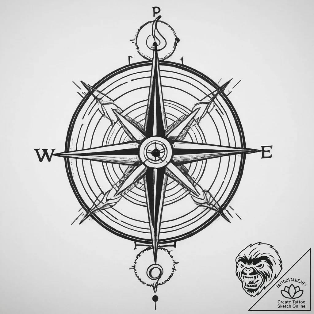 Tattoo sketch compass with initials, tattoo s... - tattoo sketch (№1756114524_0, 25.08.2025 09:35) — tattoovalue.net