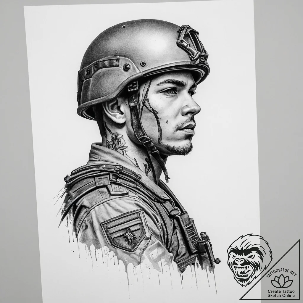 Tattoo sketch soldier with a pencil, tattoo l... - tattoo sketch (№1756115127_0, 25.08.2025 09:45) — tattoovalue.net