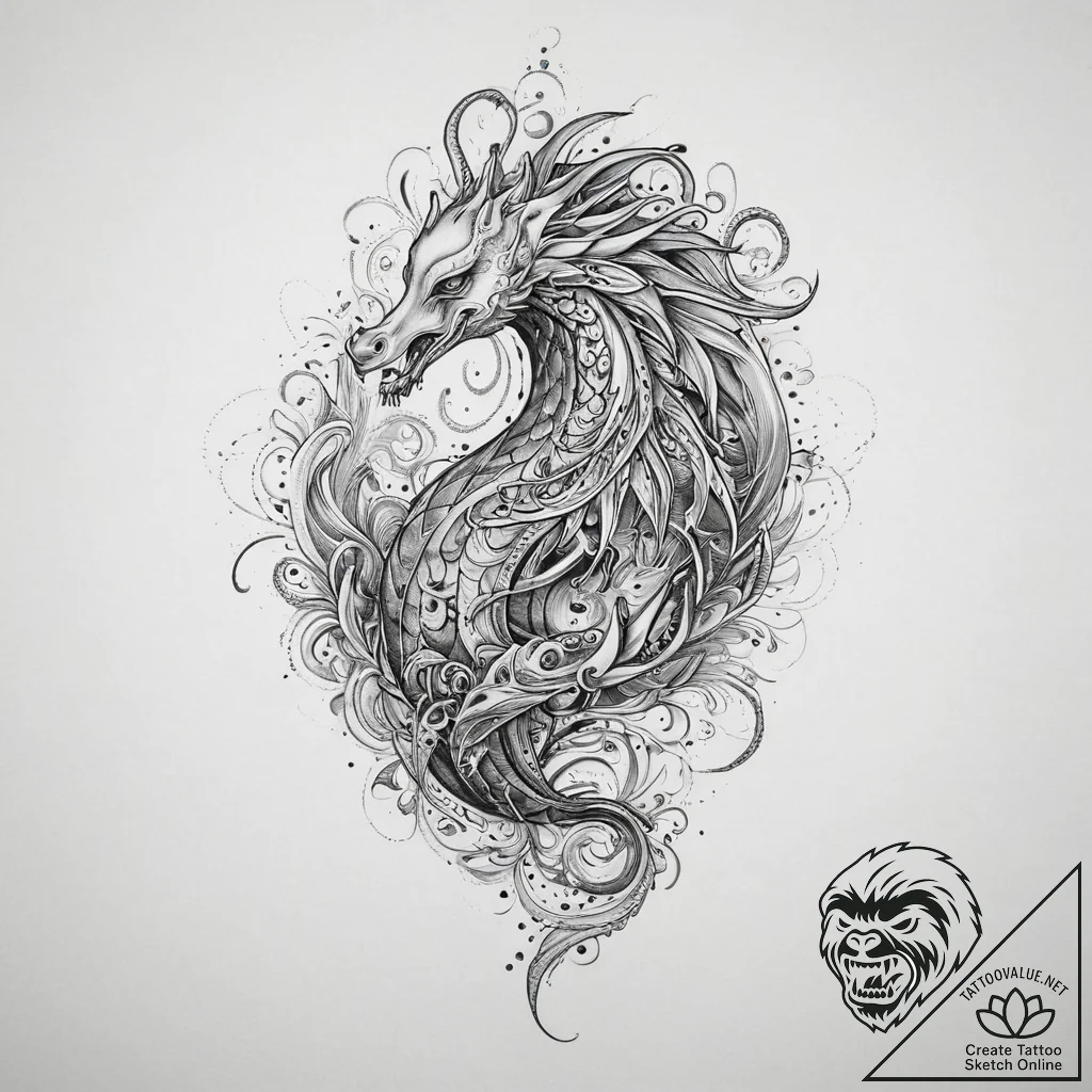 Tattoo sketch mythical sea creature, ink illu... - tattoo sketch (№1756116320_0, 25.08.2025 10:05) — tattoovalue.net