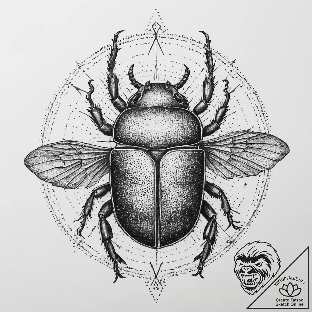 Tattoo sketch scarab beetle with a sun disk,... - tattoo sketch (№1756117506_0, 25.08.2025 10:25) — tattoovalue.net