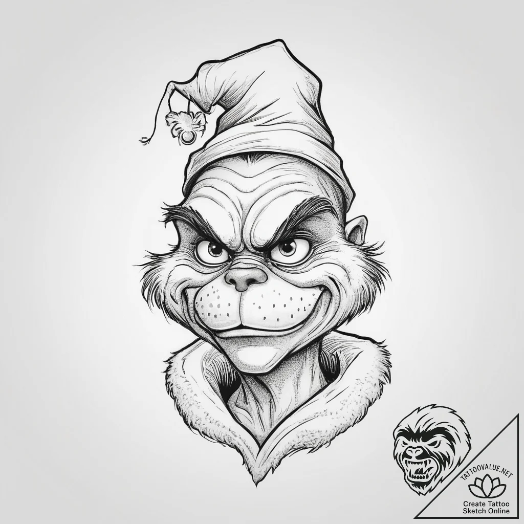 Tattoo sketch the grinch dog, concept art for... - tattoo sketch (№1756117899_0, 25.08.2025 10:31) — tattoovalue.net