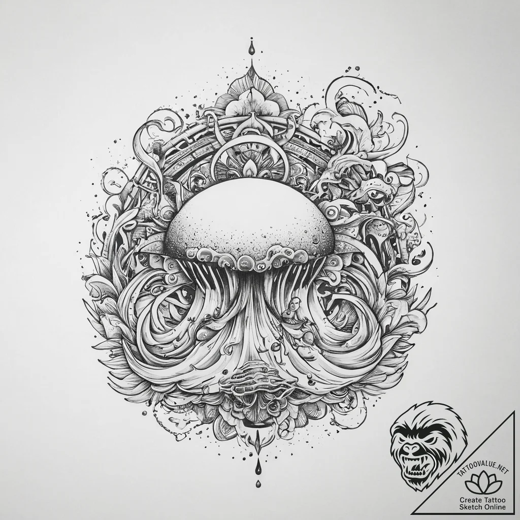 Tattoo sketch ocean, ink illustration for tat... - tattoo sketch (№1756118880_0, 25.08.2025 10:48) — tattoovalue.net