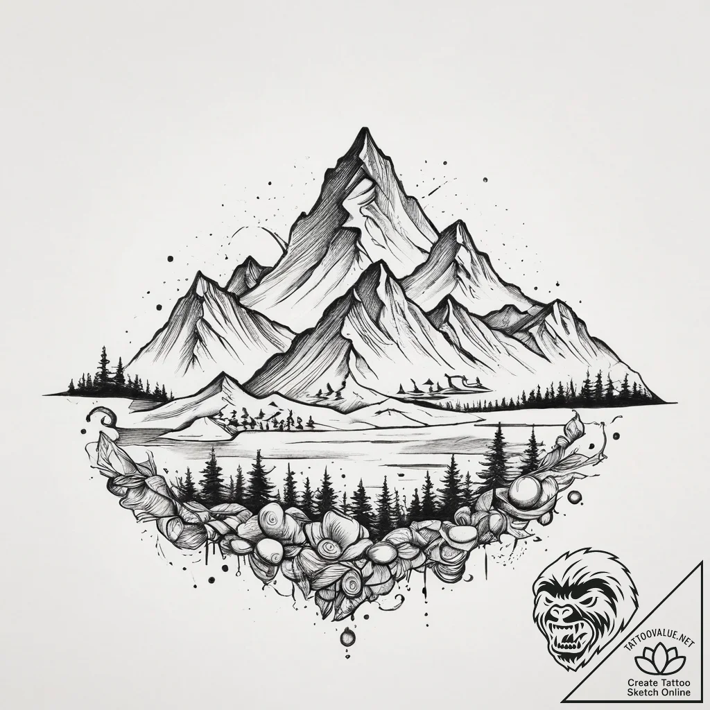 Tattoo sketch mountain range, concept art for... - tattoo sketch (№1756120261_0, 25.08.2025 11:11) — tattoovalue.net