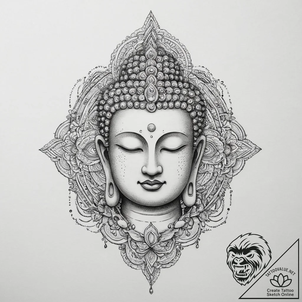 Tattoo sketch buddha, ink illustration for ta... - tattoo sketch (№1756123021_0, 25.08.2025 11:57) — tattoovalue.net