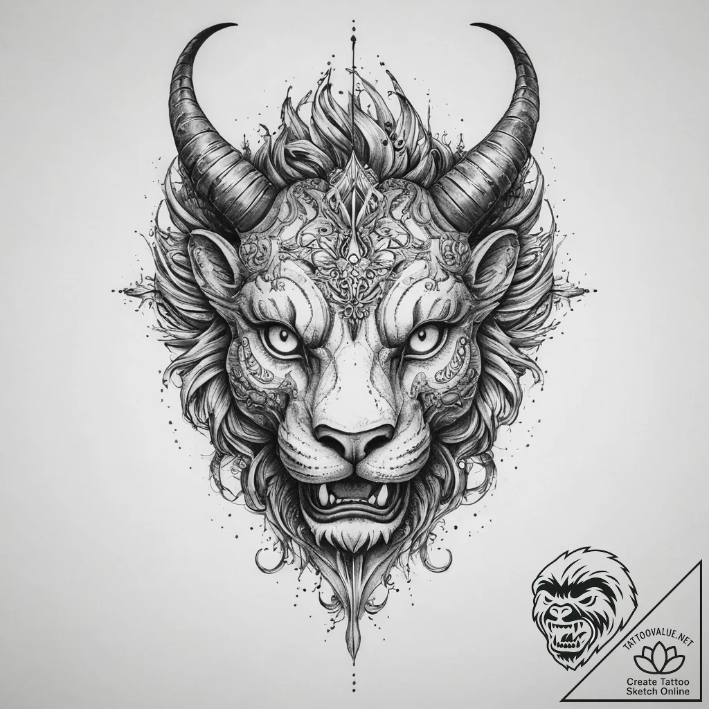 Tattoo sketch chimera head, artistic tattoo s... - tattoo sketch (№1756123811_0, 25.08.2025 12:10) — tattoovalue.net