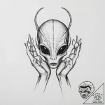 Tattoo sketch hands with an alien, tattoo dra… – tattoo sketch (№1756127388_0, 25.08.2025 13:09) — tattoovalue.net