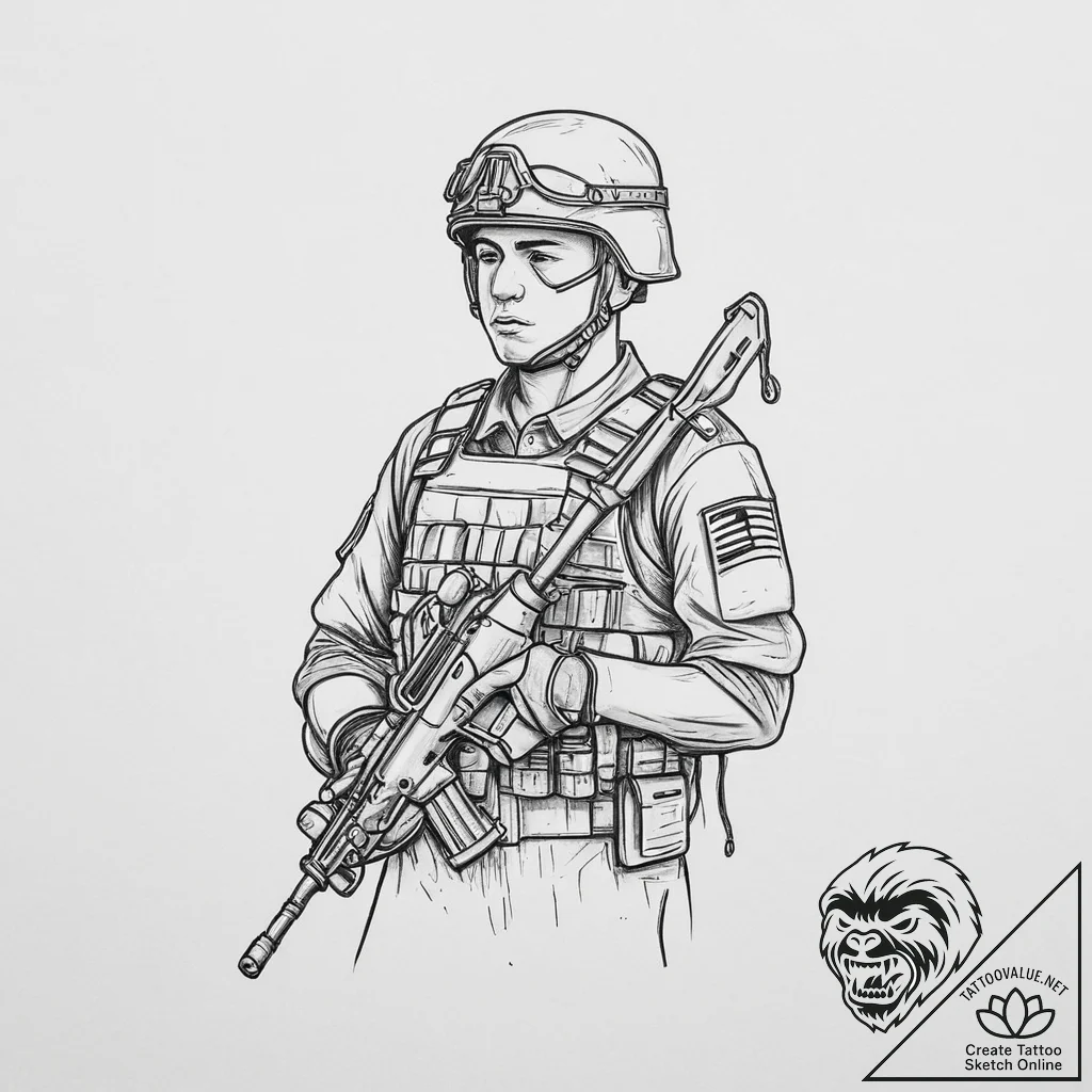Tattoo sketch soldier with a paper, concept a... - tattoo sketch (№1756131947_0, 25.08.2025 14:25) — tattoovalue.net