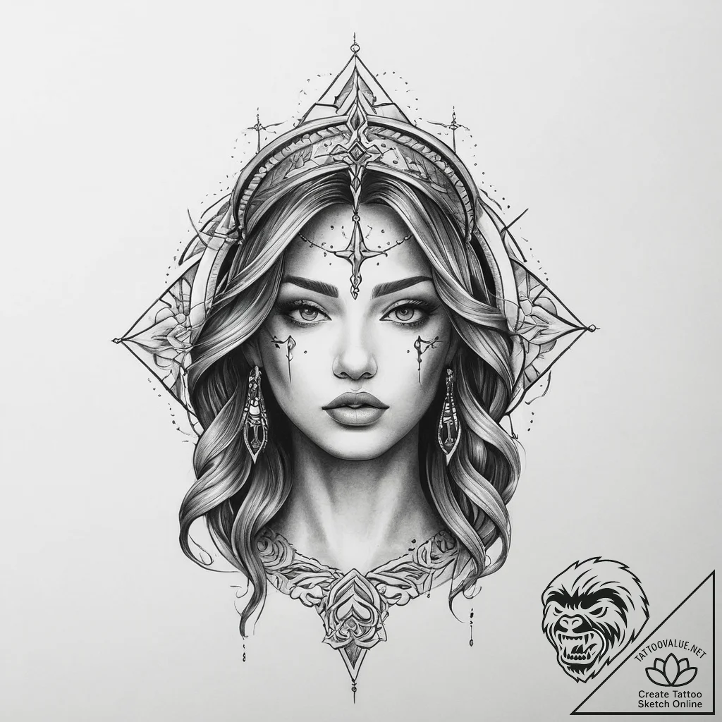 Tattoo sketch blessed portrayal - tattoo sketch (№1756132535_0, 25.08.2025 14:35) — tattoovalue.net
