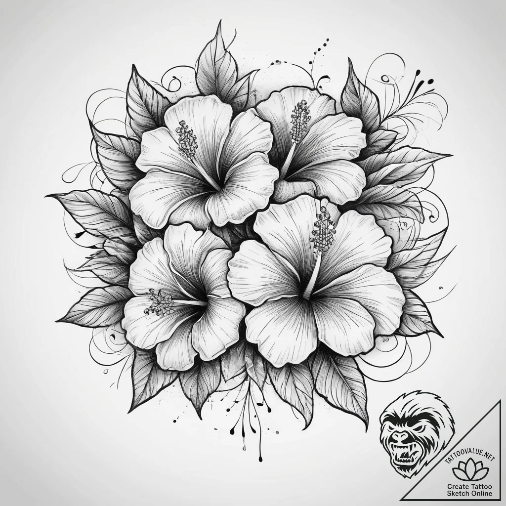 Tattoo sketch hibiscus, artistic tattoo sketc... - tattoo sketch (№1756132731_0, 25.08.2025 14:38) — tattoovalue.net
